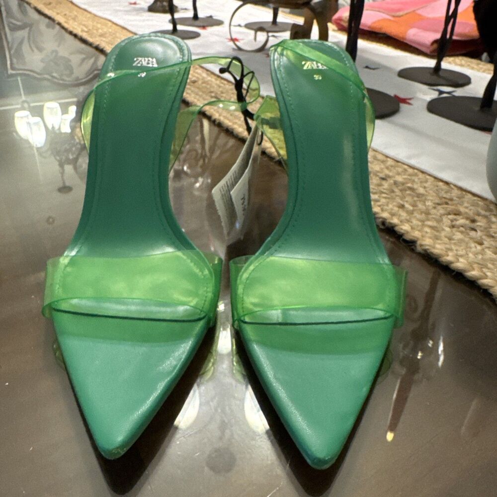 ZARA VINYL  GREEN SANDALS SZ 6.5 NEW W/TAGS